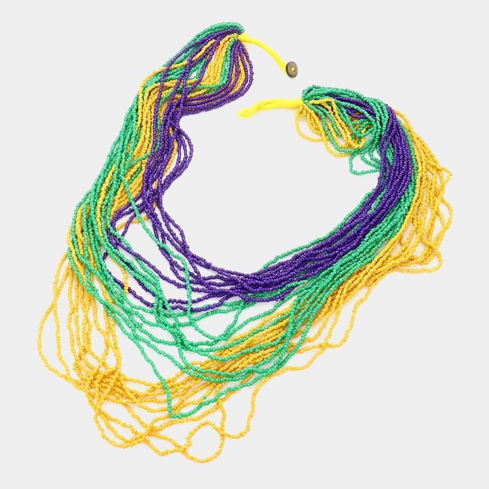 Mardi Gras Seed Beaded Multi Layered Bib Toggle Necklace - Jewelry Store by Erik Rayo