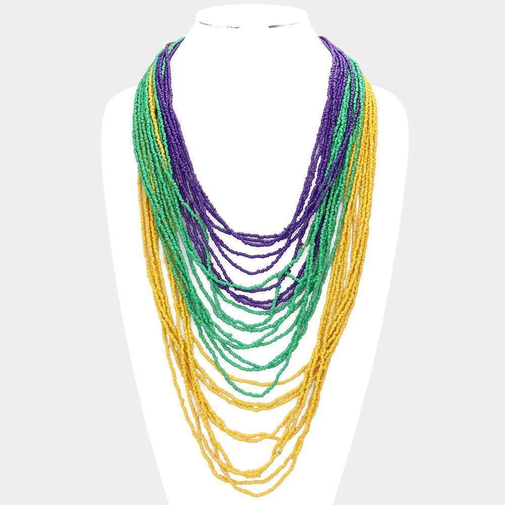 Mardi Gras Seed Beaded Multi Layered Bib Toggle Necklace - Jewelry Store by Erik Rayo