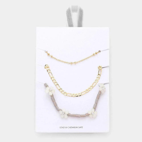 3PCS - Metal Chain Flower Accented Beaded Necklaces - Jewelry Store by Erik Rayo