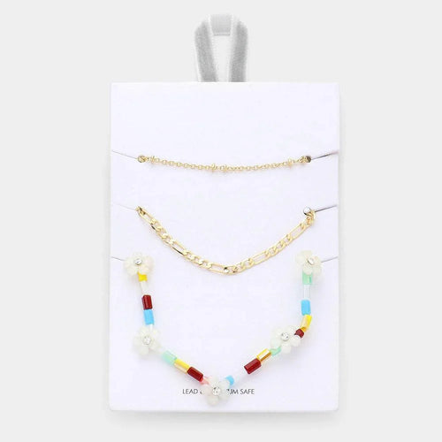 3PCS - Metal Chain Flower Accented Beaded Necklaces - Jewelry Store by Erik Rayo