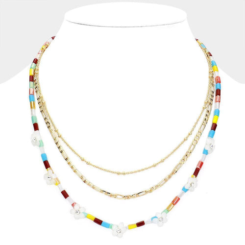3PCS - Metal Chain Flower Accented Beaded Necklaces - Jewelry Store by Erik Rayo