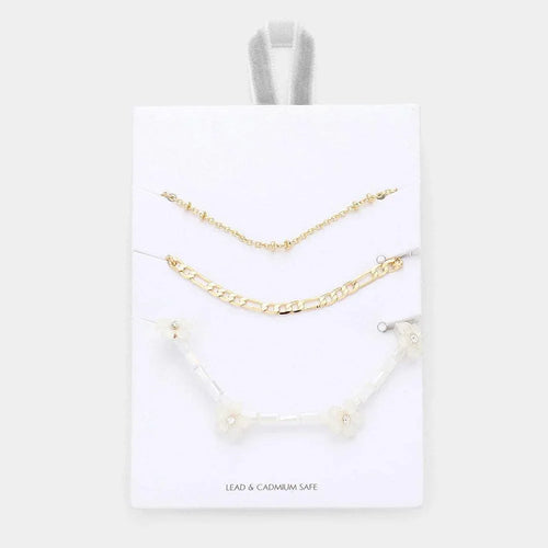 3PCS - Metal Chain Flower Accented Beaded Necklaces - Jewelry Store by Erik Rayo