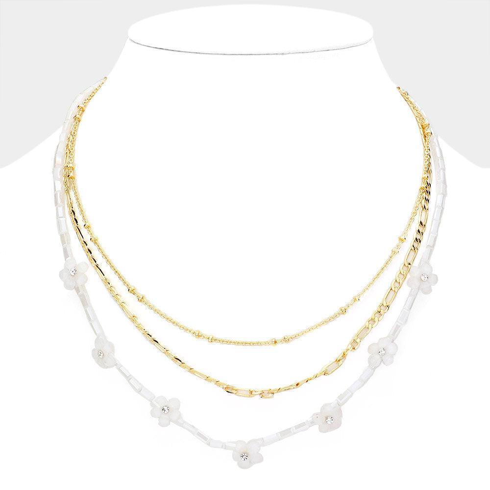 3PCS - Metal Chain Flower Accented Beaded Necklaces - Jewelry Store by Erik Rayo