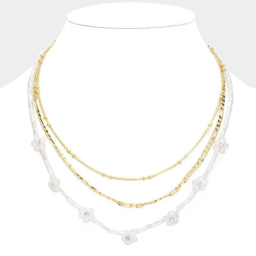 3PCS - Metal Chain Flower Accented Beaded Necklaces - Jewelry Store by Erik Rayo