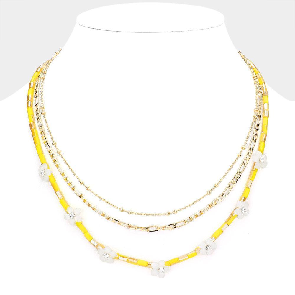 Yellow 3PCS - Metal Chain Flower Accented Beaded Necklaces - Jewelry Store by Erik Rayo