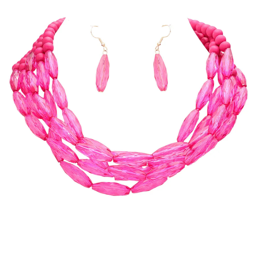 Fuchsia Wood Ball Beaded Multi Layered Necklace - Jewelry Store by Erik Rayo