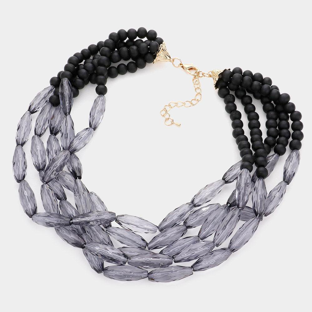 Black Wood Ball Beaded Multi Layered Necklace - Jewelry Store by Erik Rayo