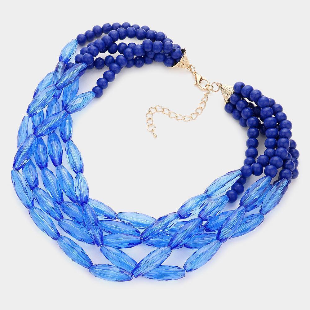 Blue Wood Ball Beaded Multi Layered Necklace - Jewelry Store by Erik Rayo