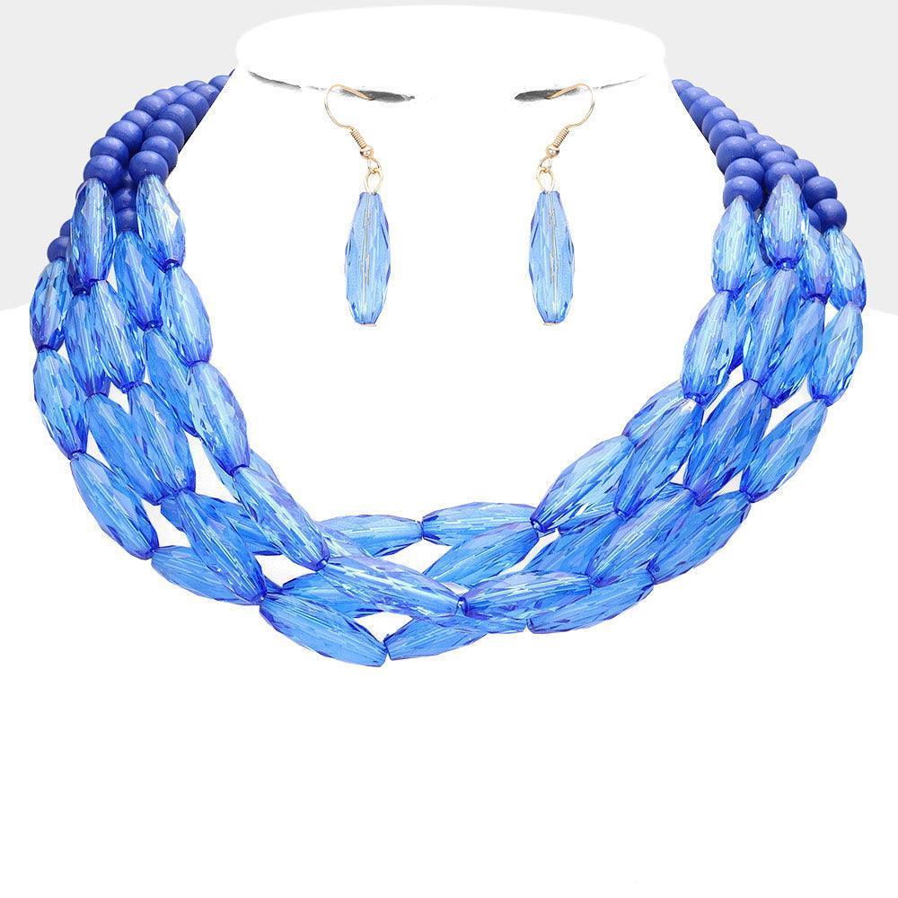 Blue Wood Ball Beaded Multi Layered Necklace - Jewelry Store by Erik Rayo