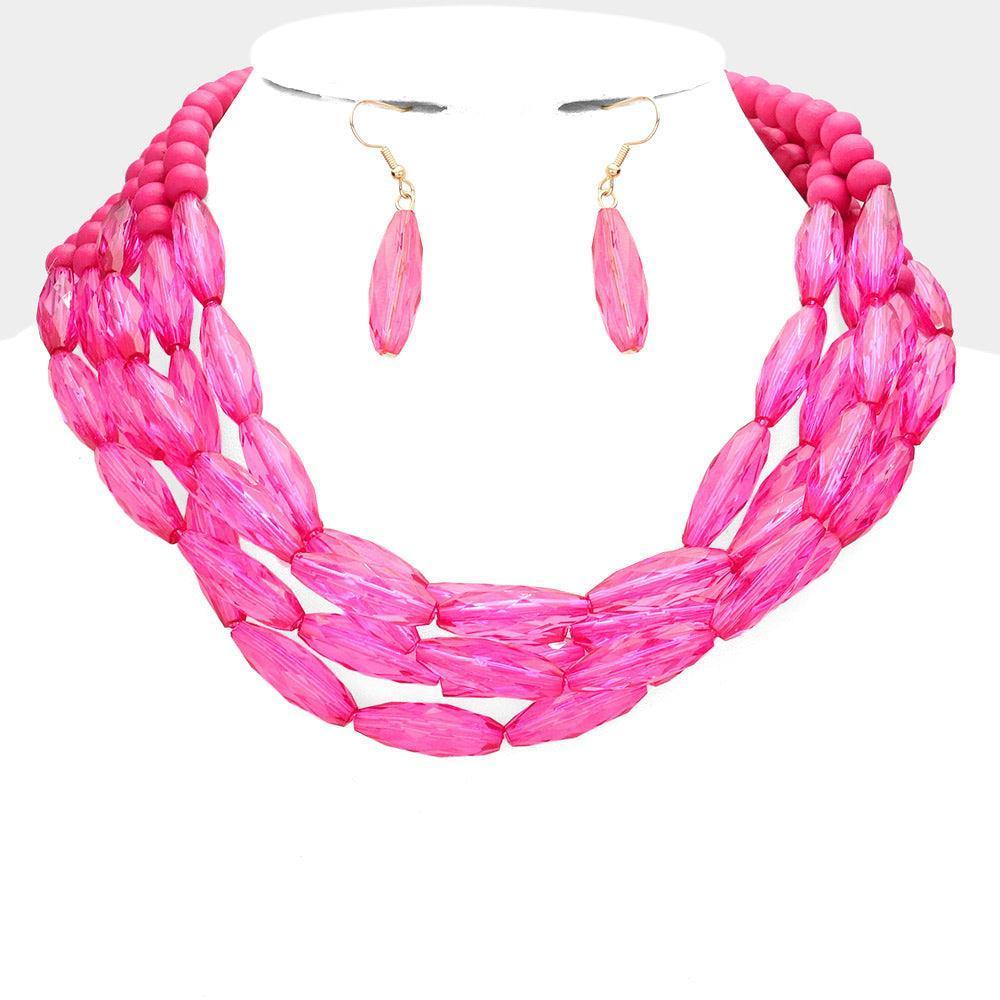 Fuchsia Wood Ball Beaded Multi Layered Necklace - Jewelry Store by Erik Rayo
