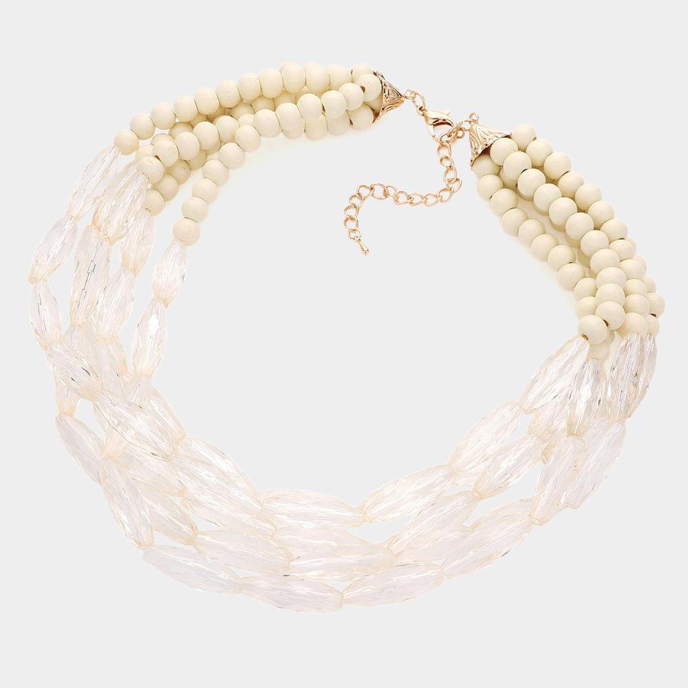 Ivory Wood Ball Beaded Multi Layered Necklace - Jewelry Store by Erik Rayo