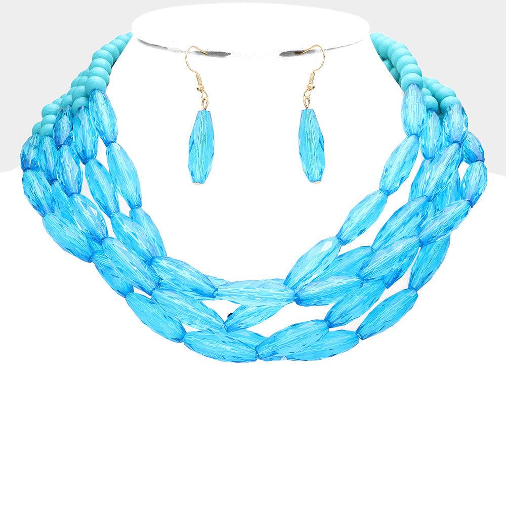 Turquoise Wood Ball Beaded Multi Layered Necklace