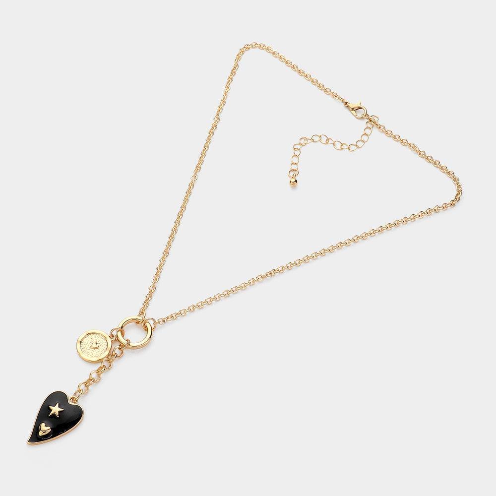Gold Enamel Heart Disc Charm Pointed Necklace - Jewelry Store by Erik Rayo