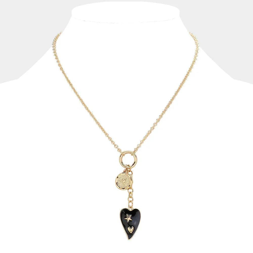 Gold Enamel Heart Disc Charm Pointed Necklace - Jewelry Store by Erik Rayo