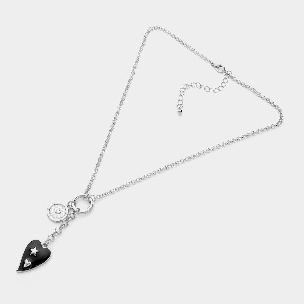 Enamel Heart Disc Charm Pointed Necklace - Jewelry Store by Erik Rayo