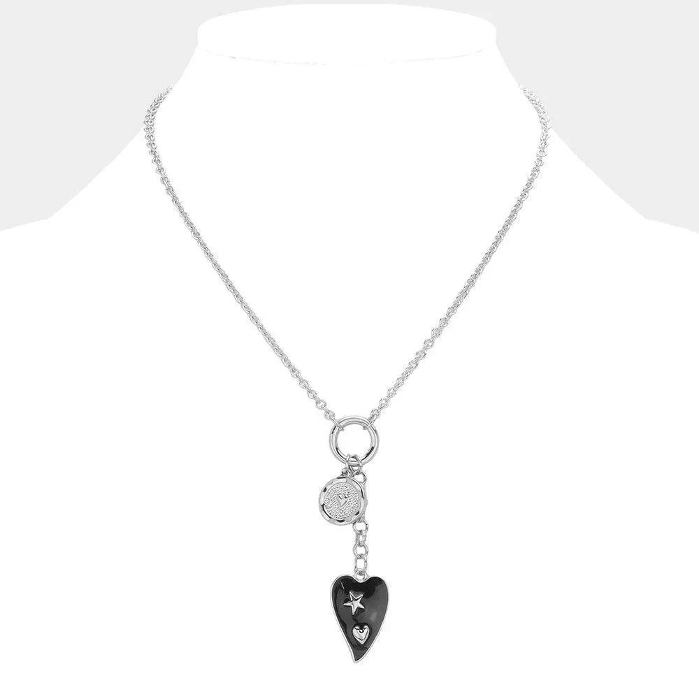 Enamel Heart Disc Charm Pointed Necklace - Jewelry Store by Erik Rayo