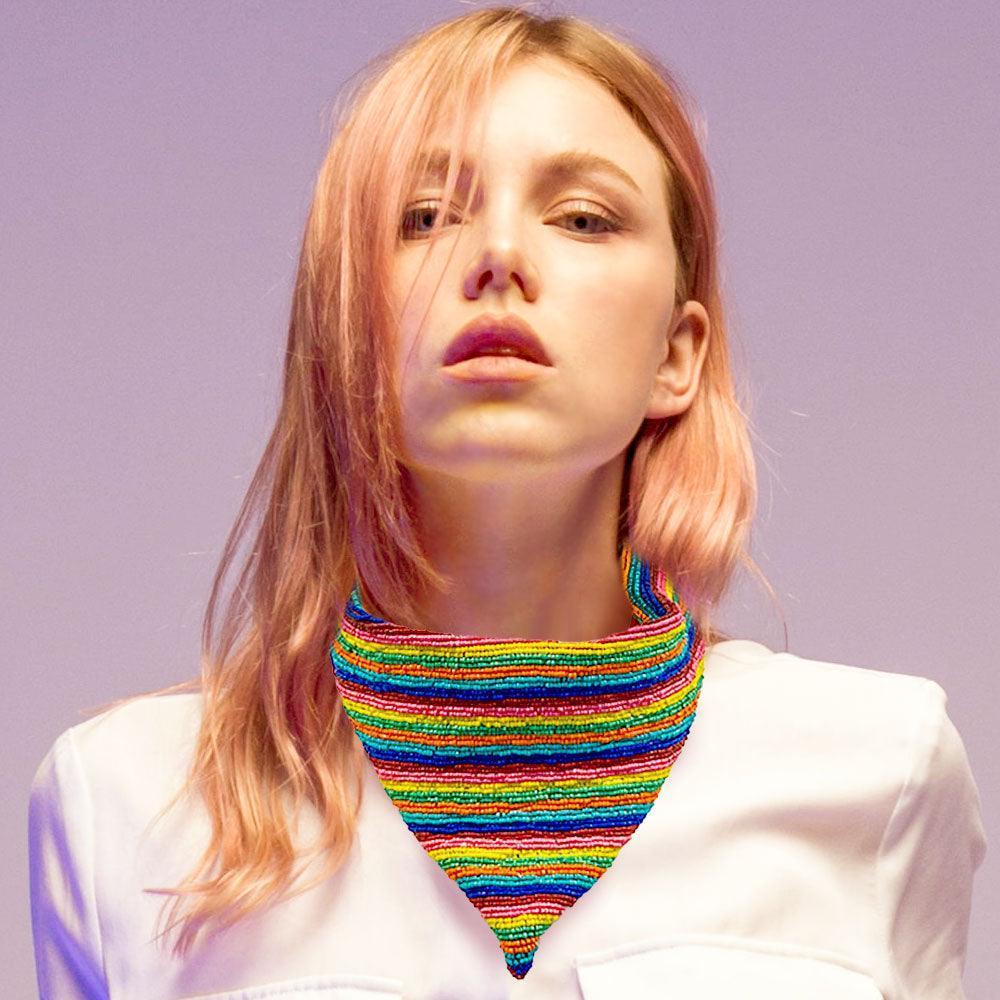 Striped Colorful Seed Beaded Collar Necklace - Jewelry Store by Erik Rayo