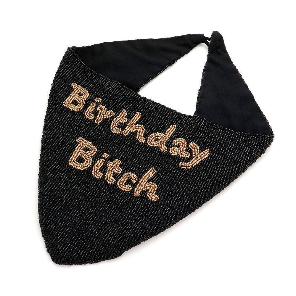 Black Birthday Bitch Message Seed Beaded Collar Necklace - Jewelry Store by Erik Rayo