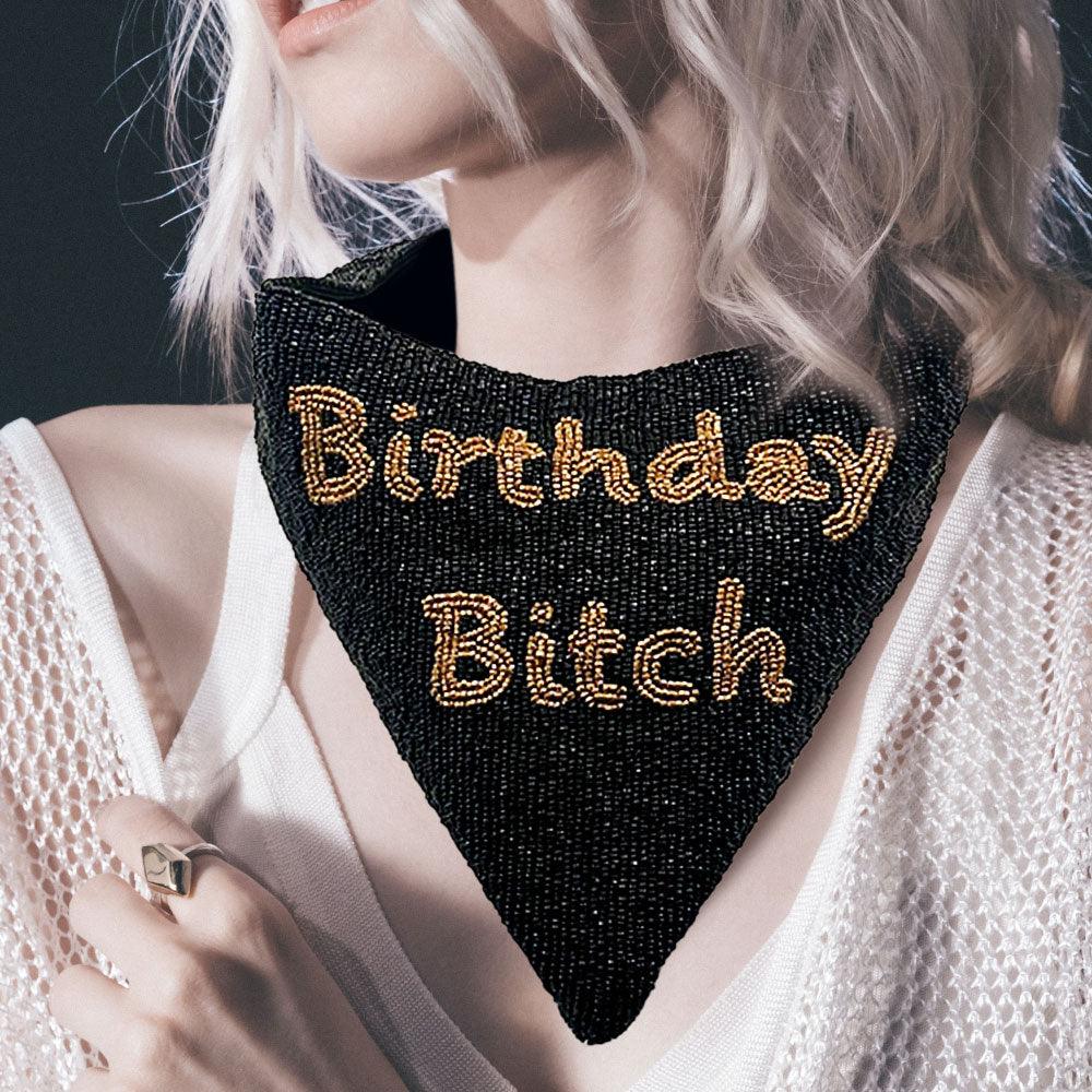 Black Birthday Bitch Message Seed Beaded Collar Necklace