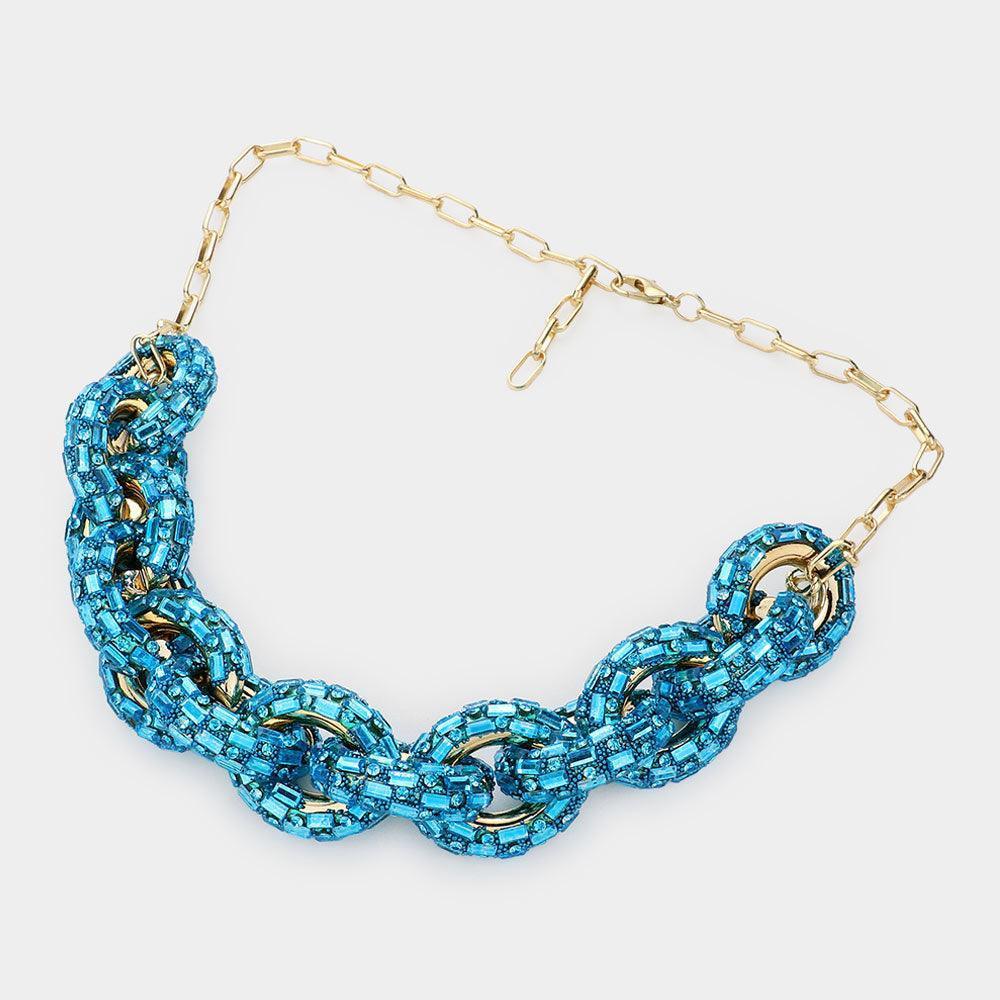 Blue Bling Oval Link Necklace - Jewelry Store by Erik Rayo