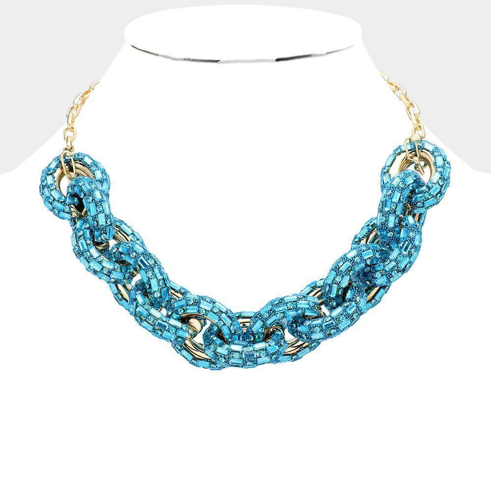 Blue Bling Oval Link Necklace - Jewelry Store by Erik Rayo