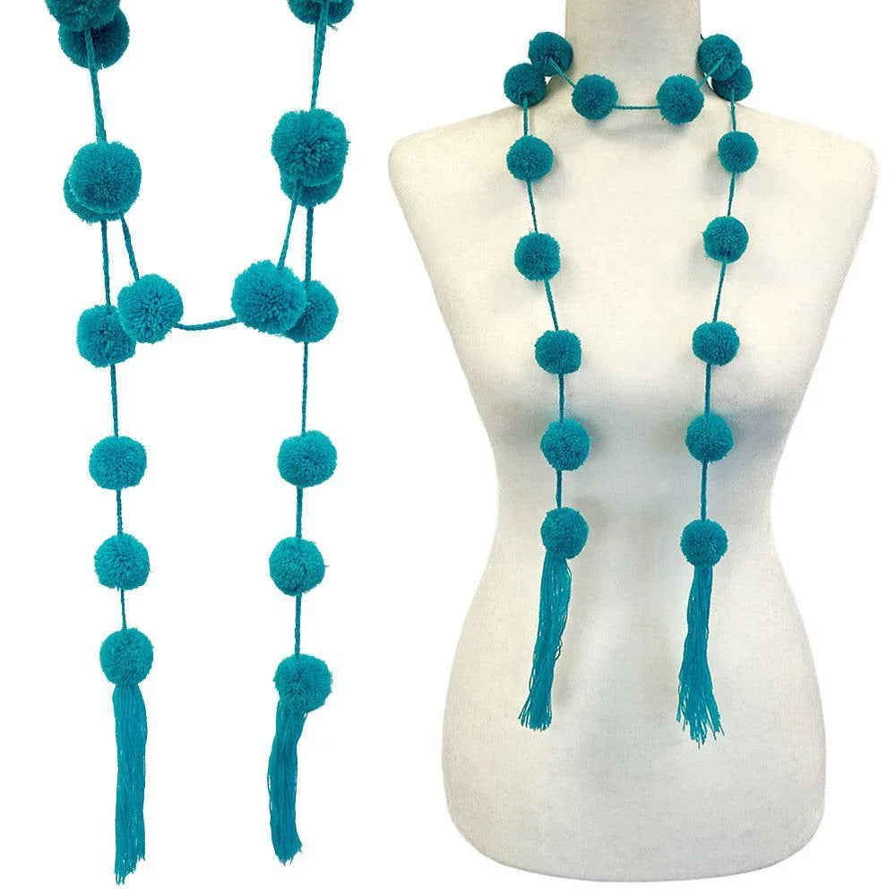 Turquoise Pom Pom Station Tassel Long Necklace - Jewelry Store by Erik Rayo