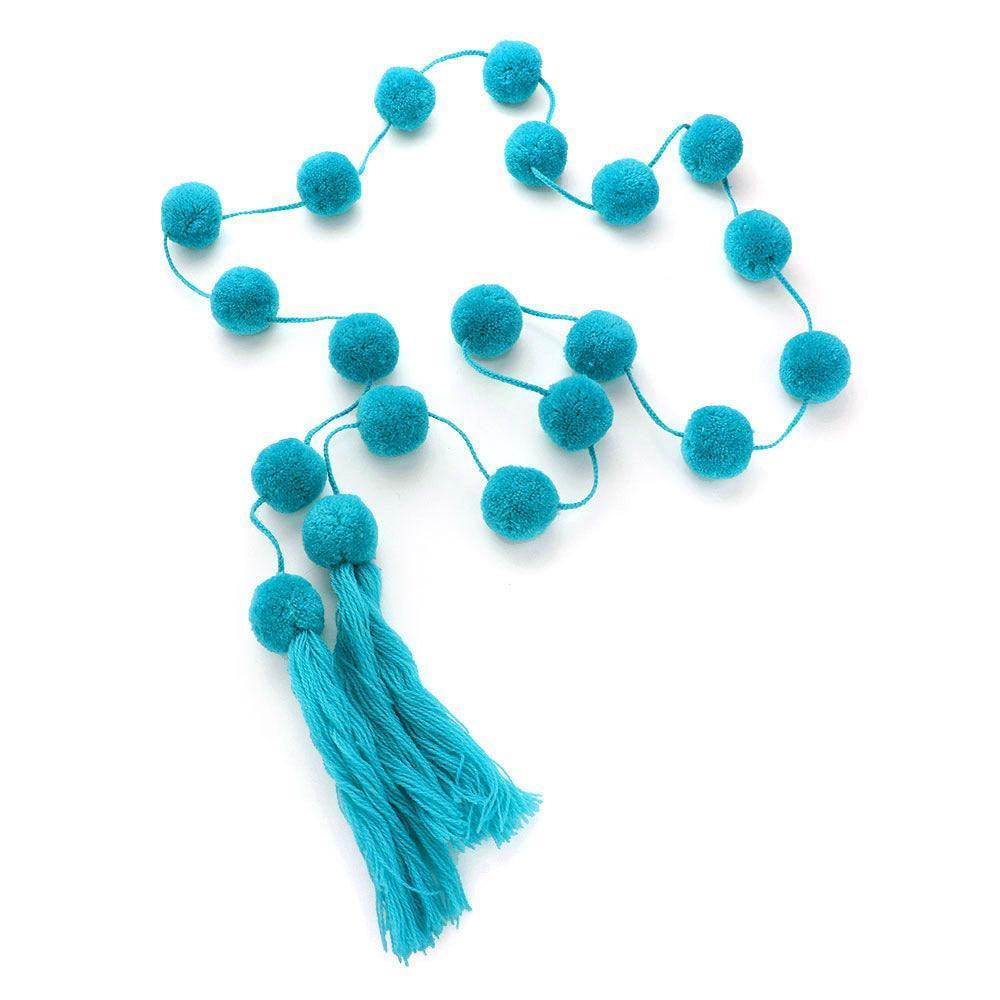 Turquoise Pom Pom Station Tassel Long Necklace - Jewelry Store by Erik Rayo