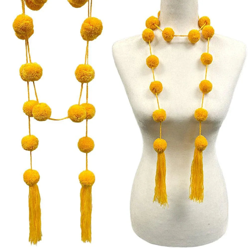 Yellow Pom Pom Station Tassel Long Necklace - Jewelry Store by Erik Rayo