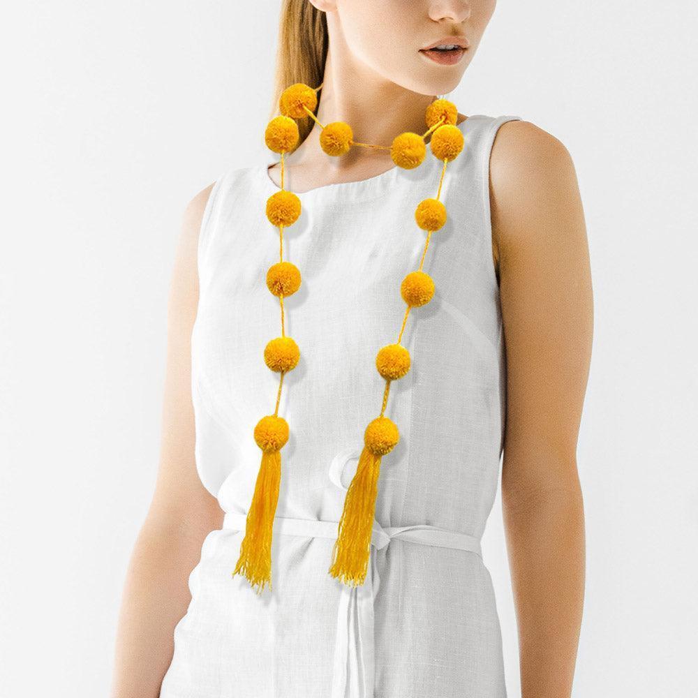 Yellow Pom Pom Station Tassel Long Necklace - Jewelry Store by Erik Rayo