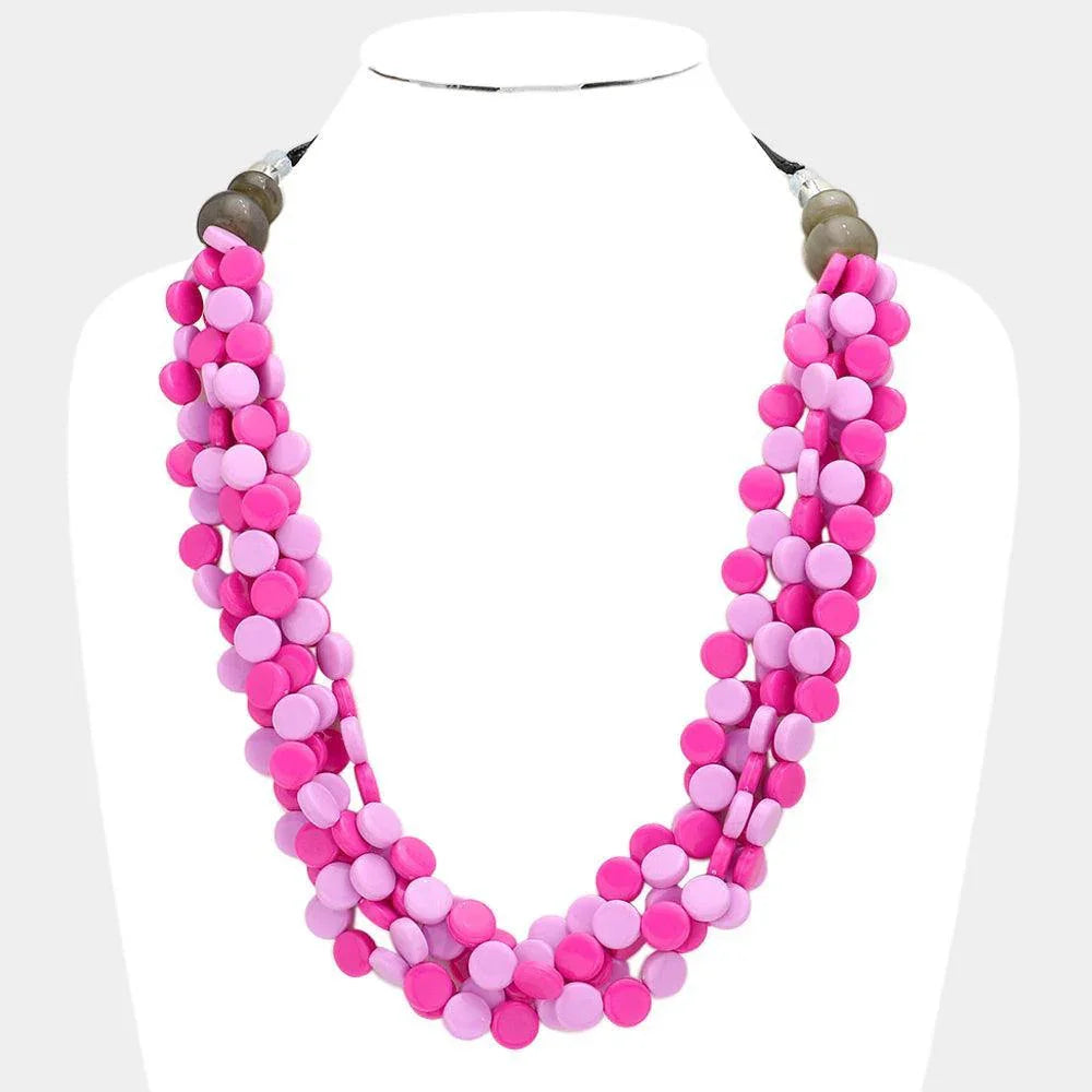 Fuchsia Resin Round Cluster Multi Layered Necklace - Jewelry Store by Erik Rayo