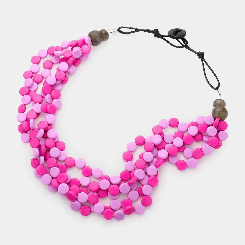 Fuchsia Resin Round Cluster Multi Layered Necklace - Jewelry Store by Erik Rayo