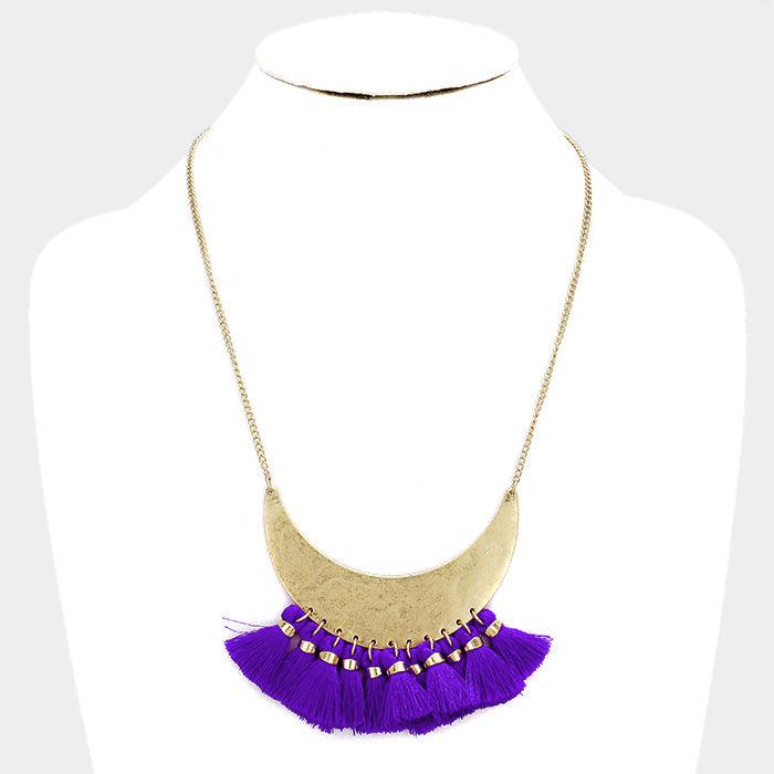 Purple Metal Crescent Tassel Fringe Necklace