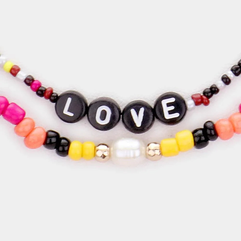 Gold Multi Color Bead Statement Love Layered Necklace - Jewelry Store by Erik Rayo
