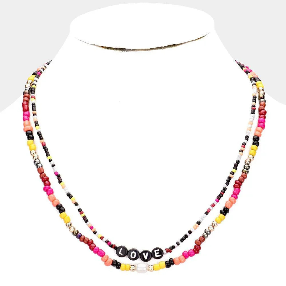 Gold Multi Color Bead Statement Love Layered Necklace - Jewelry Store by Erik Rayo