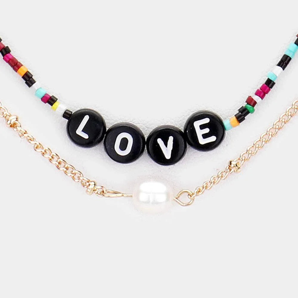 Gold Multi Color Bead Statement Love Pearl Layered Necklace - Jewelry Store by Erik Rayo
