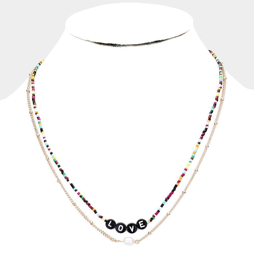 Gold Multi Color Bead Statement Love Pearl Layered Necklace - Jewelry Store by Erik Rayo