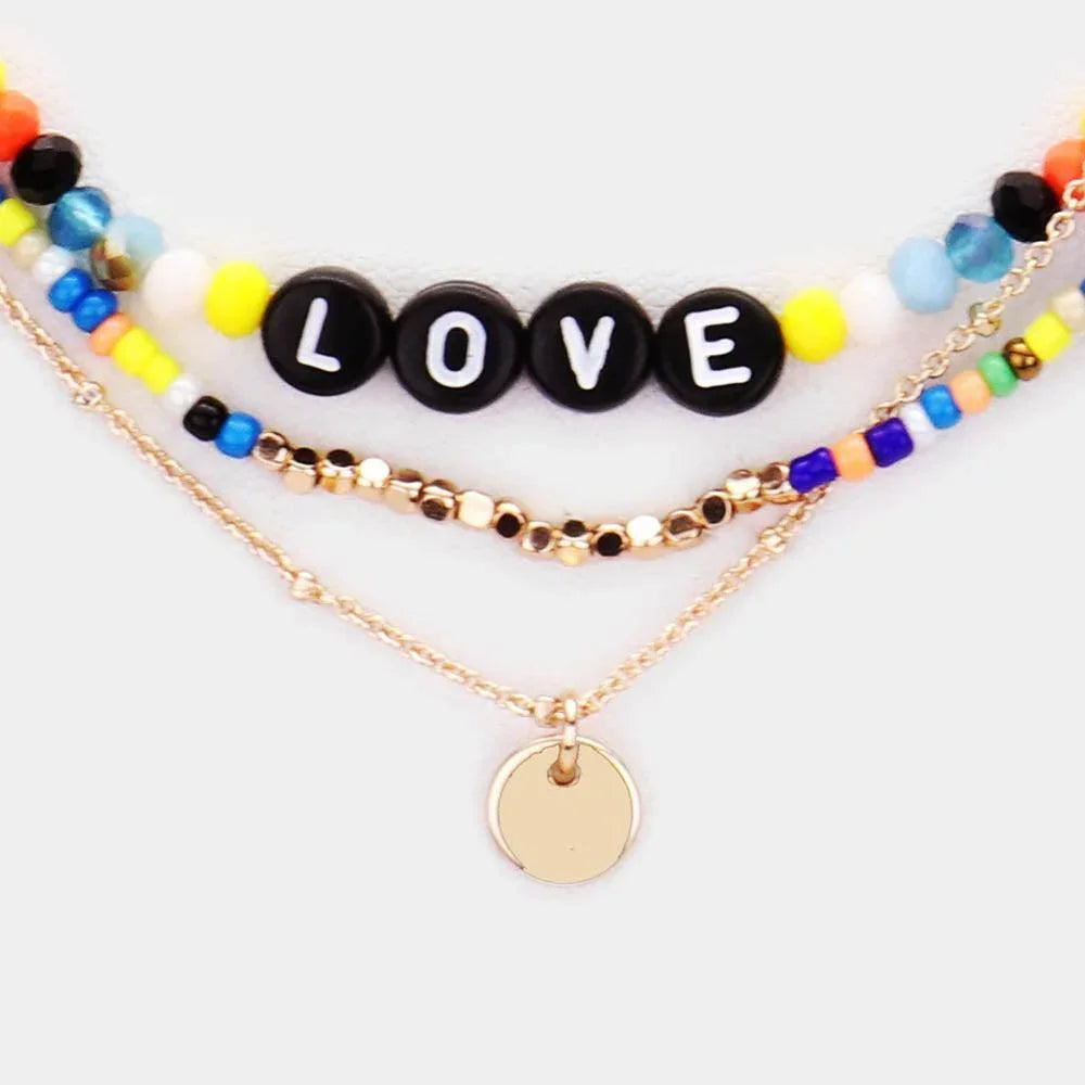 Gold 
Multi Color Bead Statement Love Layered Necklace - Jewelry Store by Erik Rayo