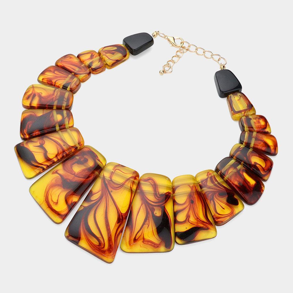 Brown Celluloid Acetate Marble Bib Statement Necklace - Jewelry Store by Erik Rayo