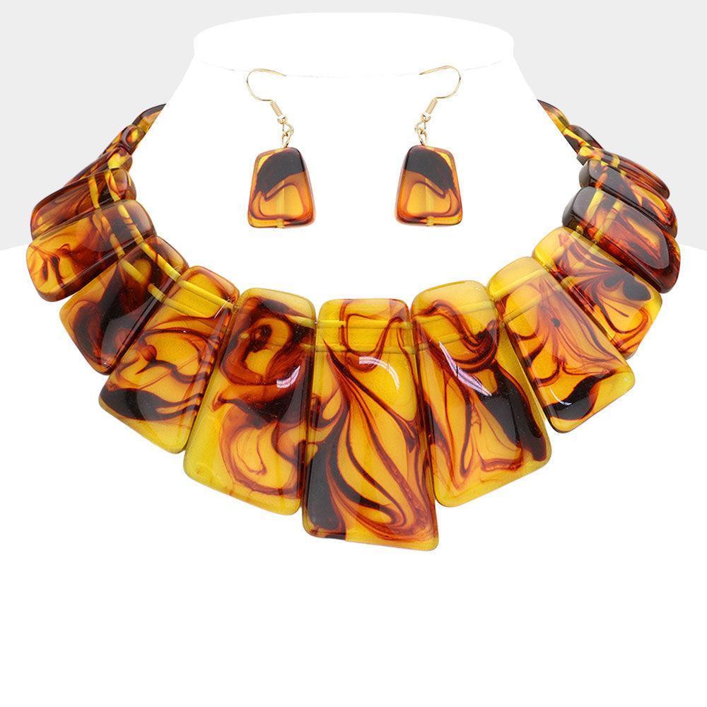 Brown Celluloid Acetate Marble Bib Statement Necklace - Jewelry Store by Erik Rayo