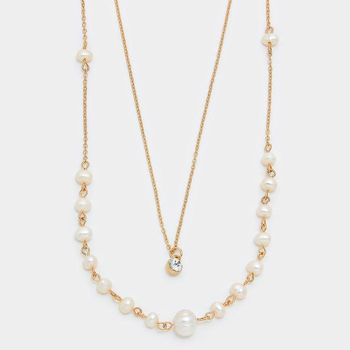 Gold Double Layer Crystal Pearl Necklace - Jewelry Store by Erik Rayo