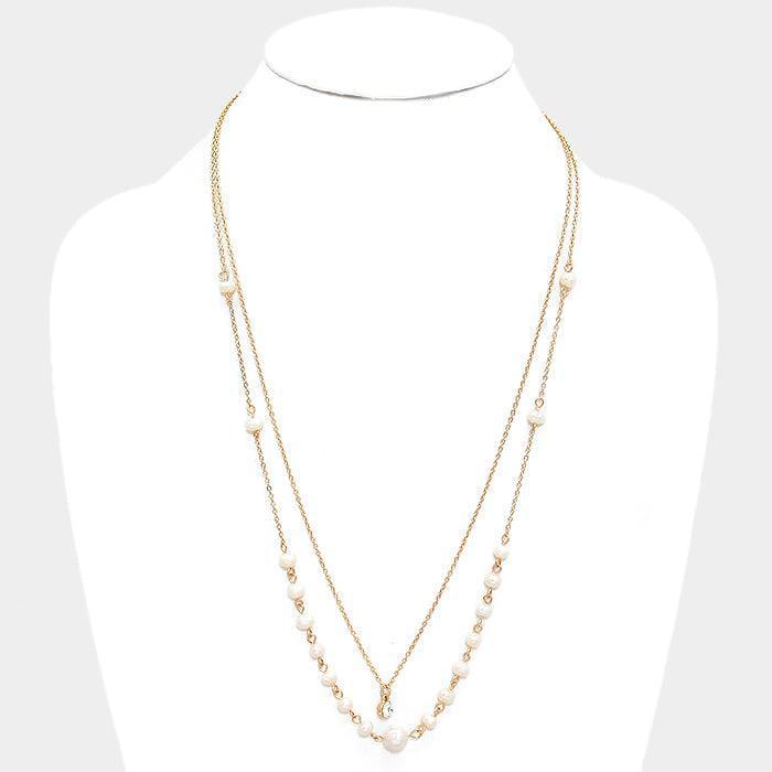 Gold Double Layer Crystal Pearl Necklace - Jewelry Store by Erik Rayo
