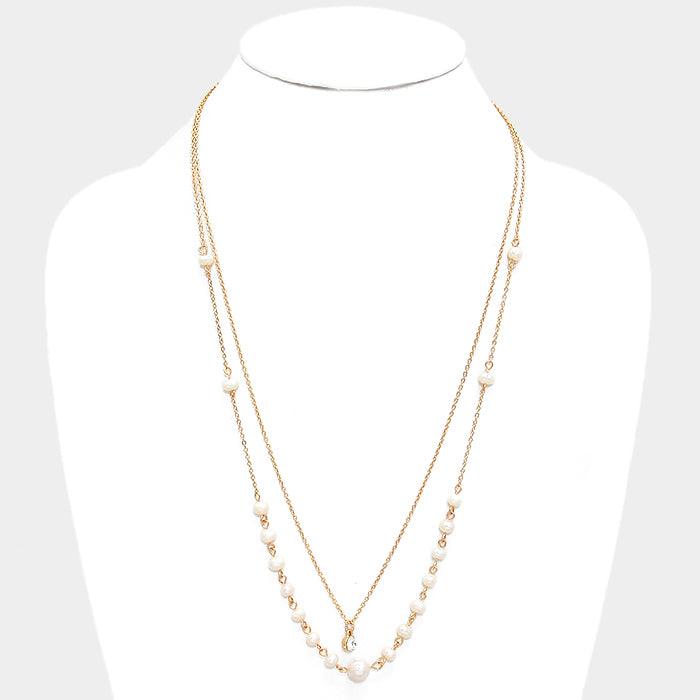 Gold Double Layer Crystal Pearl Necklace