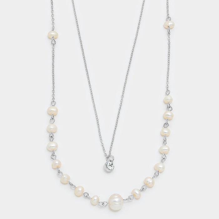 Cream Double Layer Crystal Pearl Necklace - Jewelry Store by Erik Rayo