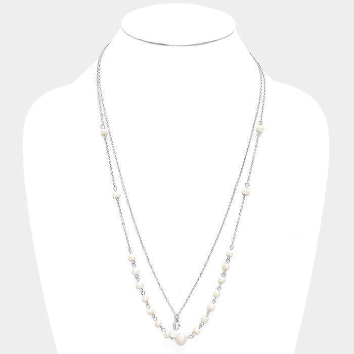 Cream Double Layer Crystal Pearl Necklace - Jewelry Store by Erik Rayo