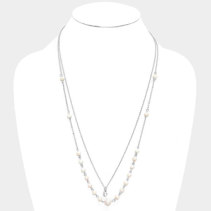 Cream Double Layer Crystal Pearl Necklace