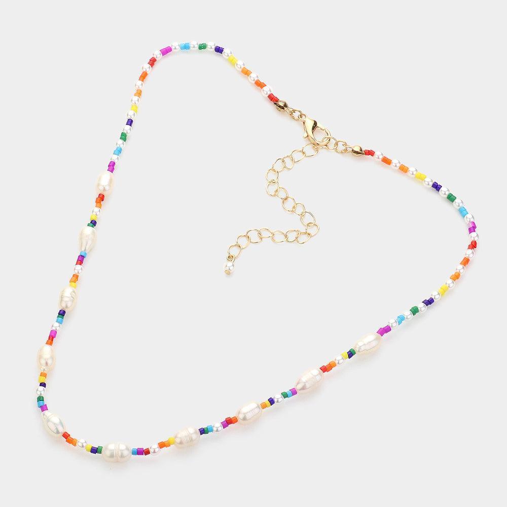 Gold Pearl Accented Strand Beaded Necklace - Jewelry Store by Erik Rayo