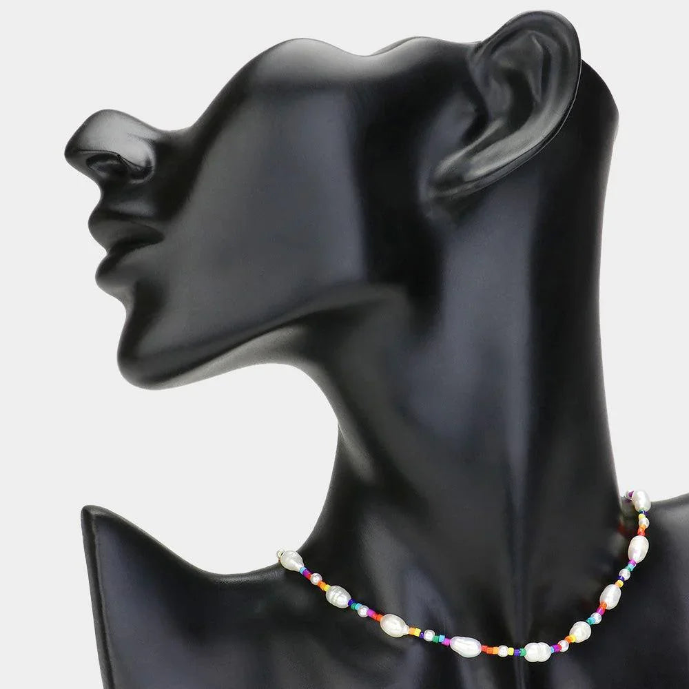 Gold Pearl Accented Strand Beaded Necklace - Jewelry Store by Erik Rayo