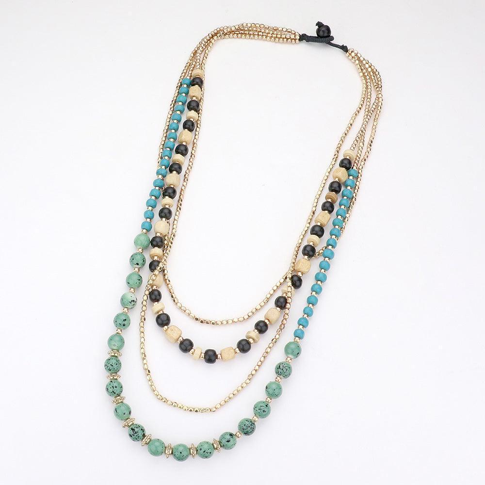 Blue Paint Splash Beaded Wood Multi Layered Bib Necklace - Jewelry Store by Erik Rayo