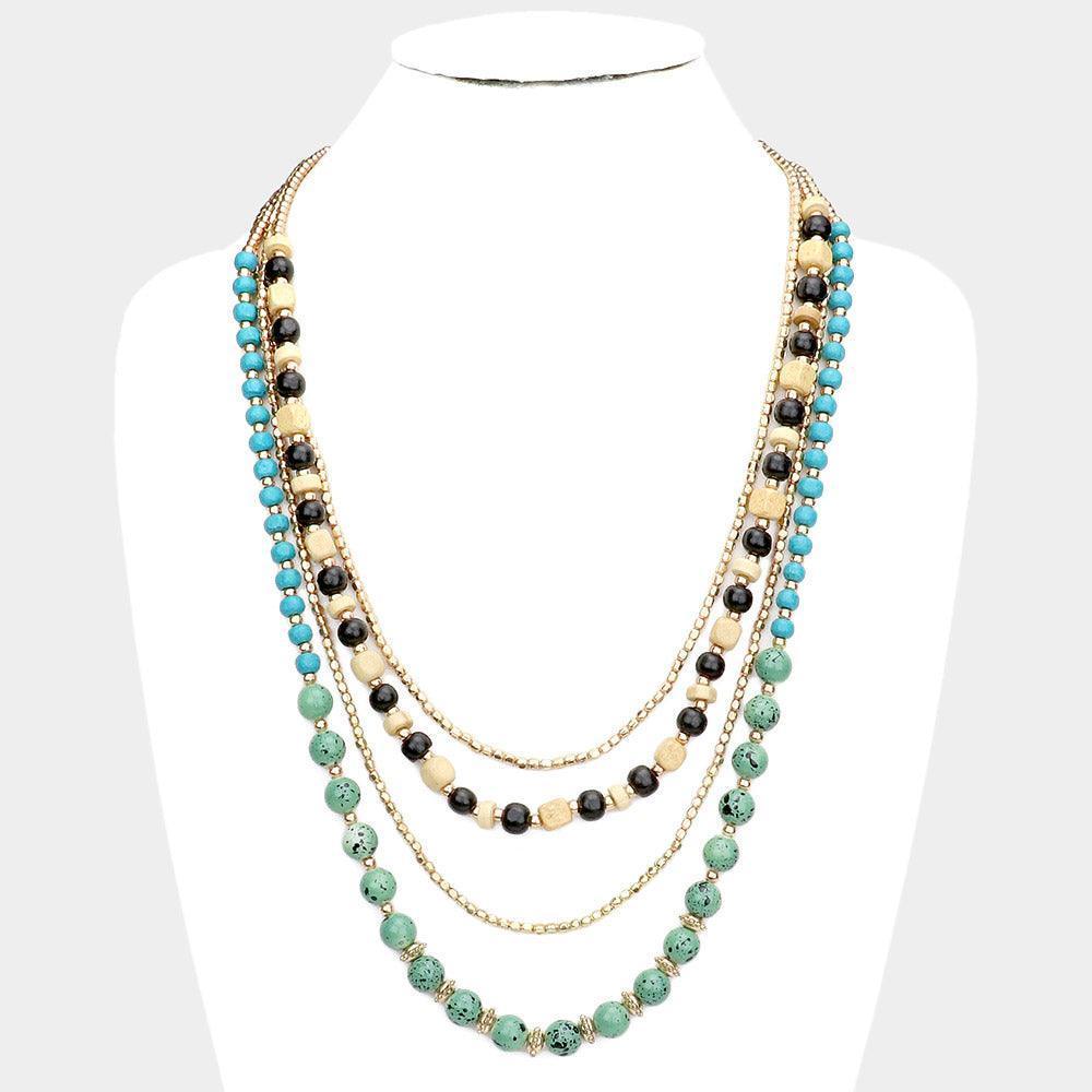 Blue Paint Splash Beaded Wood Multi Layered Bib Necklace - Jewelry Store by Erik Rayo