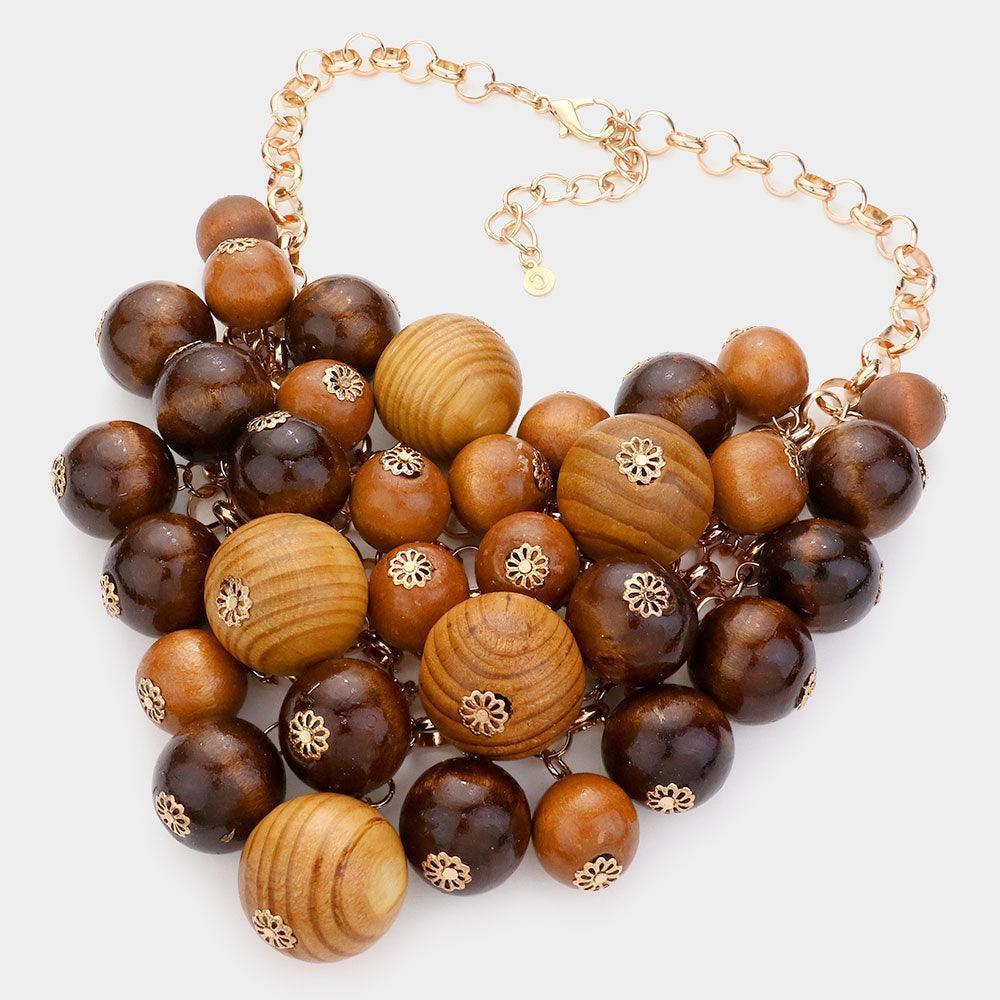 Brown Chunky Wood Ball Bib Necklace - Jewelry Store by Erik Rayo